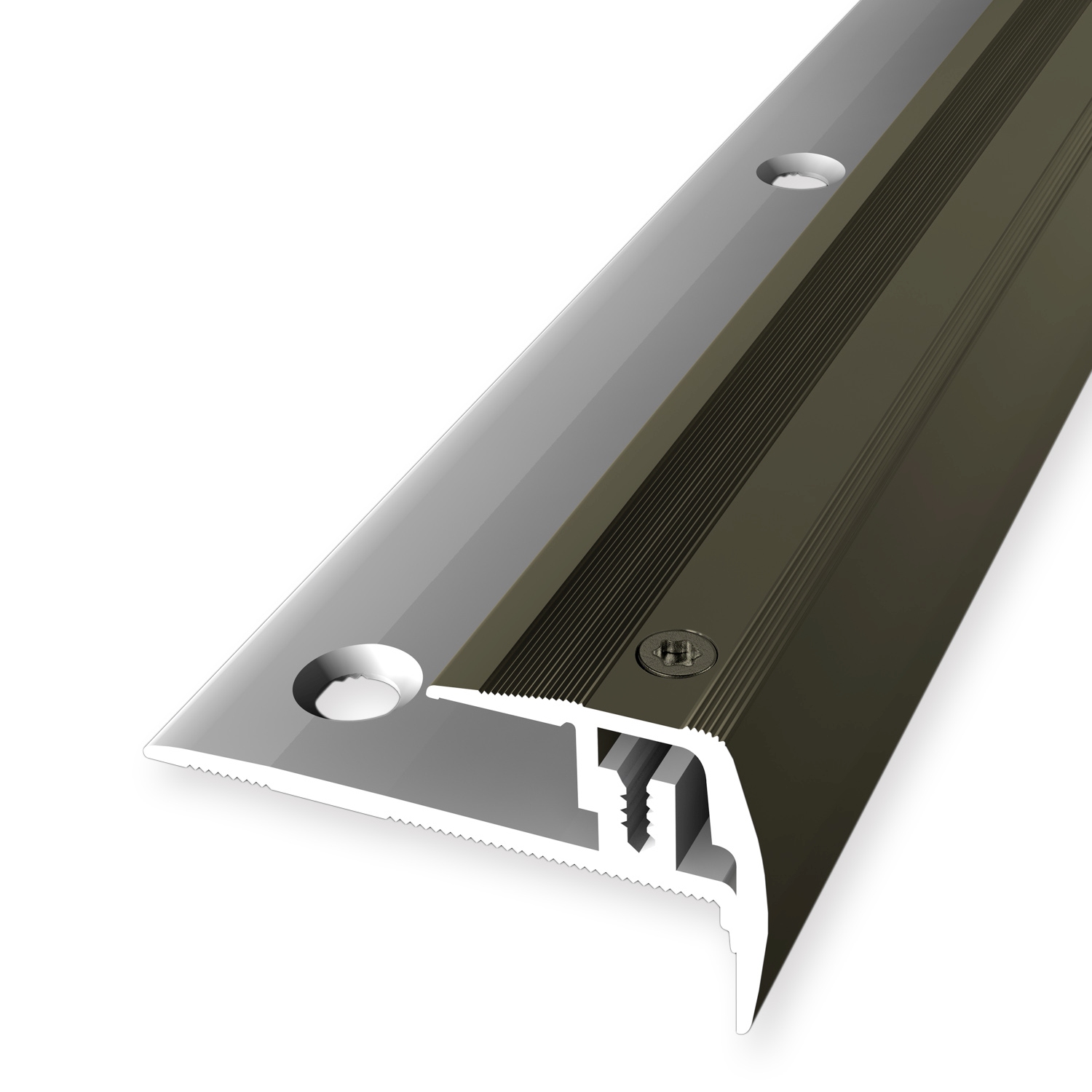 Nez de marche 27 x 23 mm aluminium cornière striée trous de vis fraisés Küberit