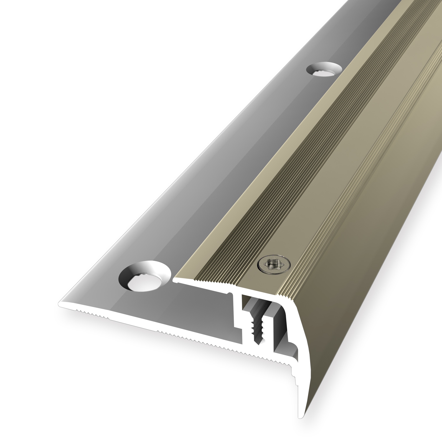 Nez de marche 27 x 23 mm aluminium cornière striée trous de vis fraisés Küberit
