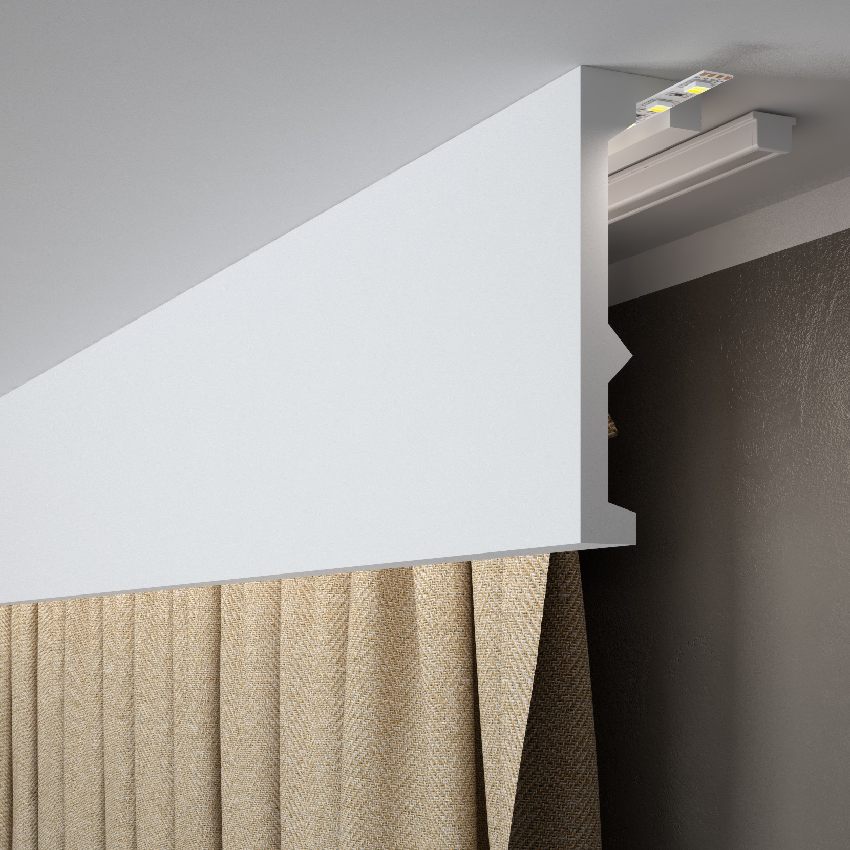 PROVISTON | Baguette à rideaux "RM056T" | 55 x 180 x 2000 mm | Blanc | Baguette à stuc | Baguette lumineuse | Moderne