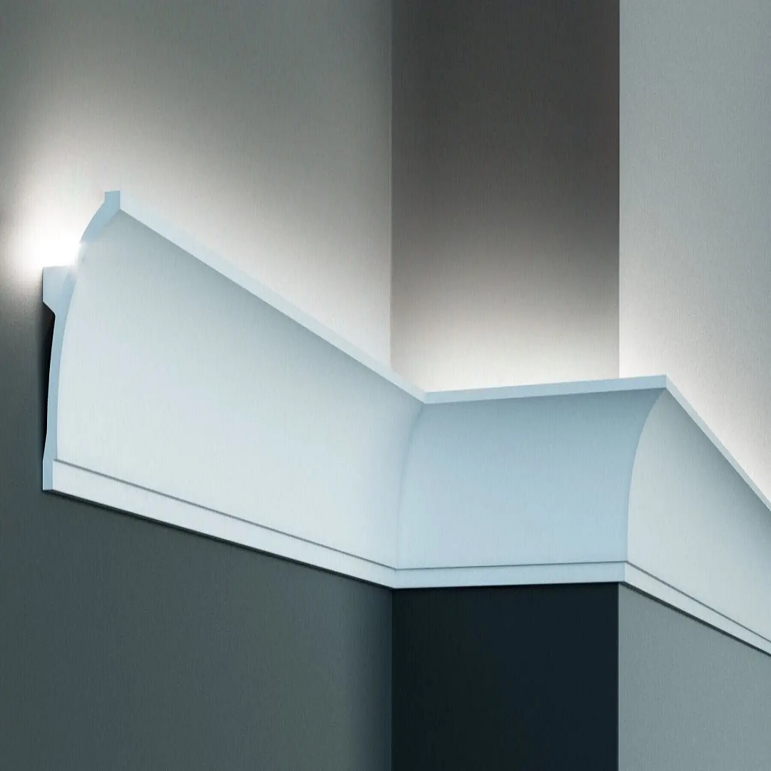 Elite Decor Plinthe lumineuse KF704 | Polyuréthane 100 x 50 x 2000 mm Blanc Plinthe décorative