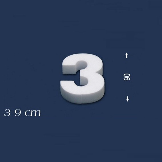 Wiesemann | Chiffre déco "3" | Polystyrène | Hauteur : 90 mm | Chiffre en polystyrène | Chiffre en 3D