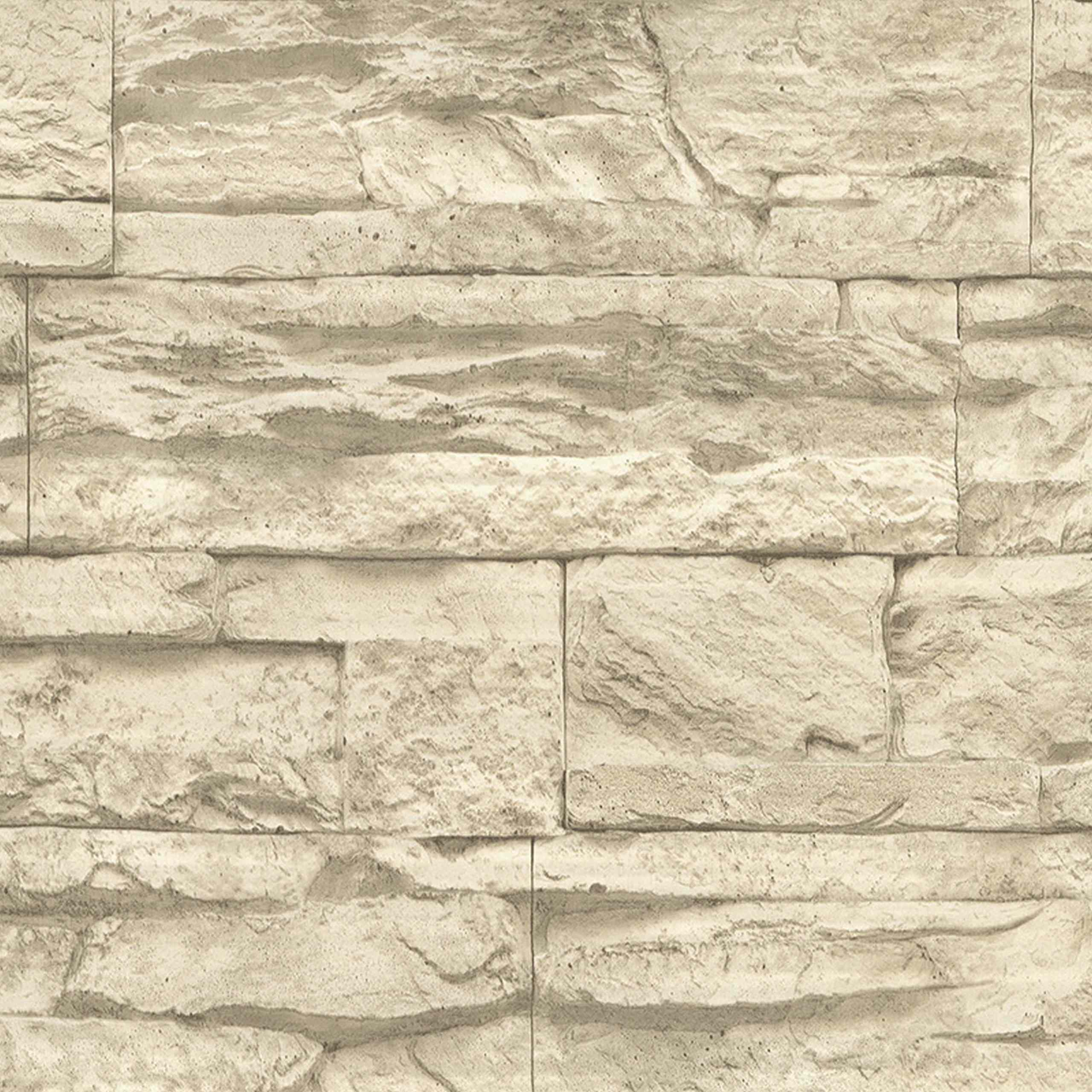 A.S. Creation Woodn Stone | 707130 | papier peint intissé pierre brique | 0.53 m x 10.05 m | beige