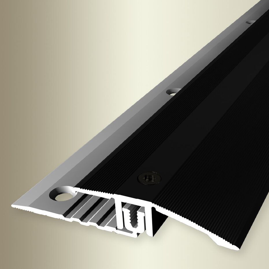 PROVISTON | Barre de seuil | Largeur:44 mm | Hauteur:6.5 - 16 mm | Alu anodisé | Noir | A visser