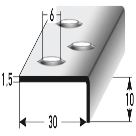 Nez de marche | cornière 10 x 30 mm | inox | antidérapant R12 DIN 51130 | perforation embossée
