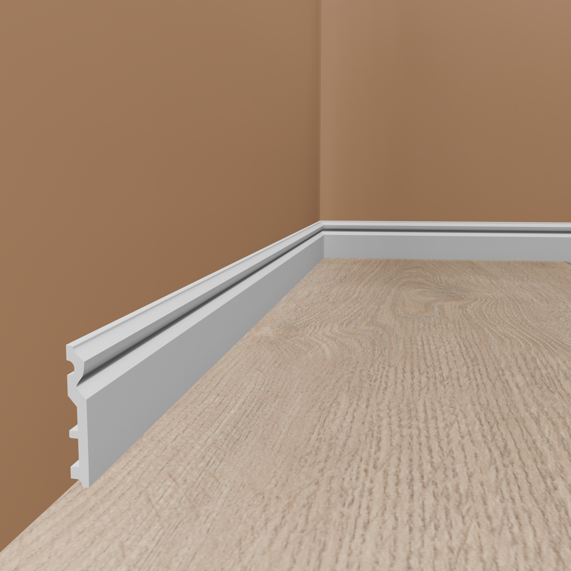 Plinthe blanche moderne Marbet HF-2 en polystyrène résistant à l'impact et à l'humidité