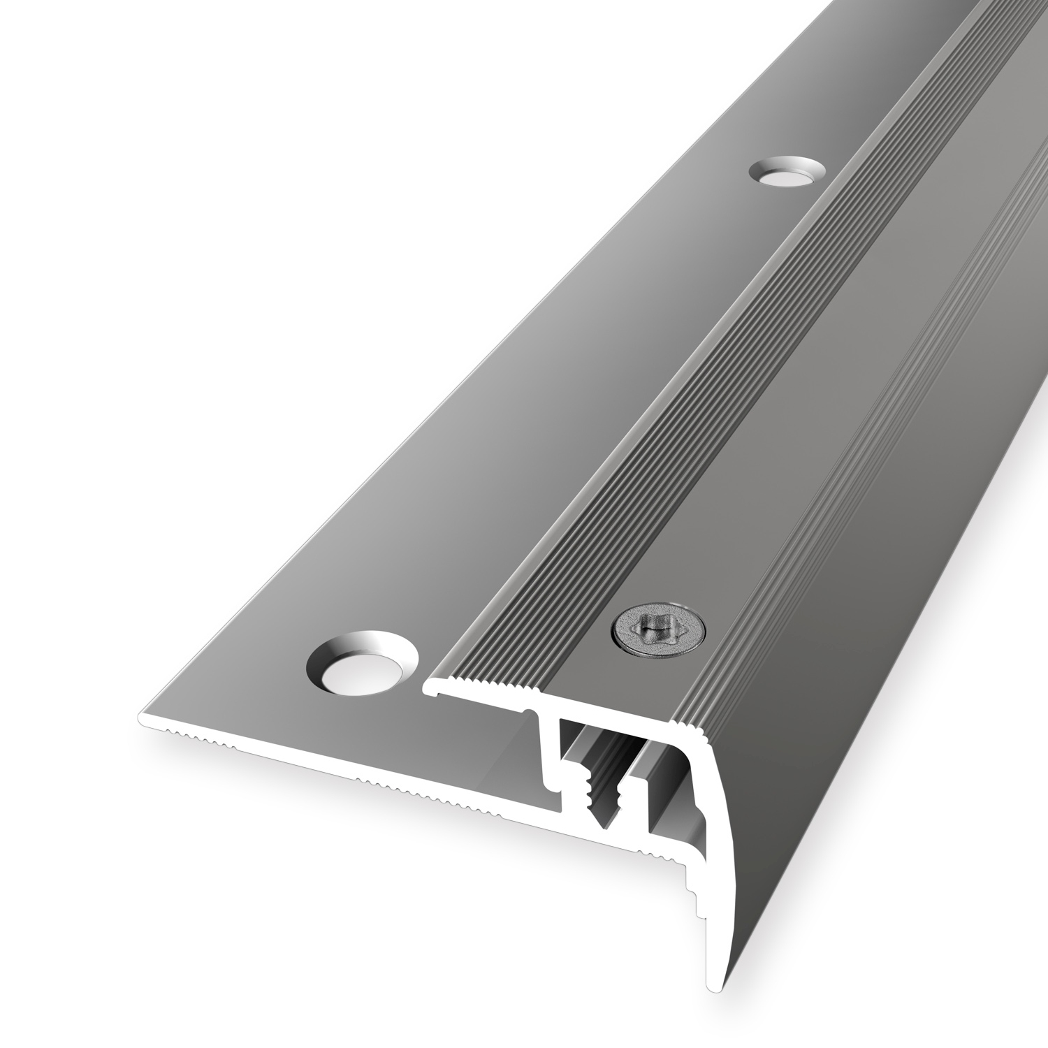 Nez de marche 21 x 21.5 mm Aluminium Cornière striée  trous à vis fraisés Küberit