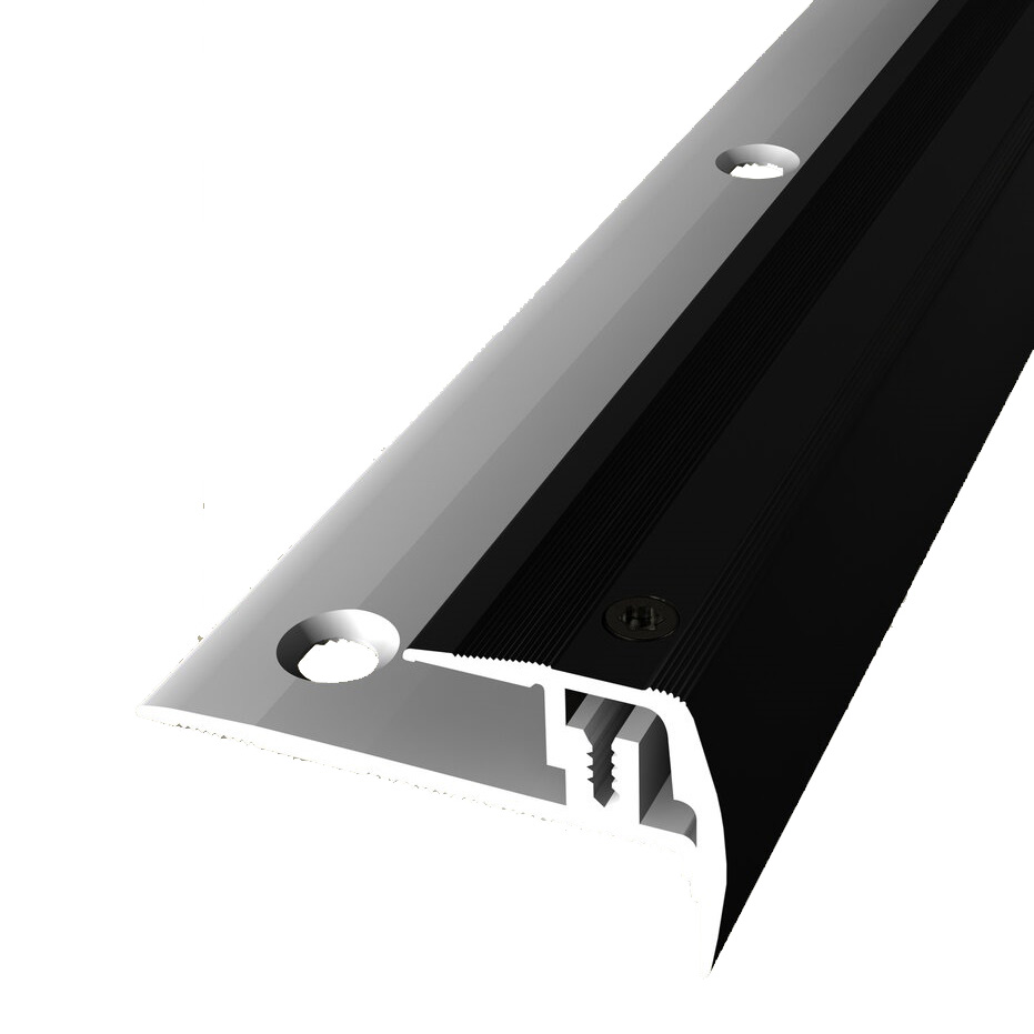 Nez de marche 27 x 23 mm aluminium cornière striée trous de vis fraisés Küberit