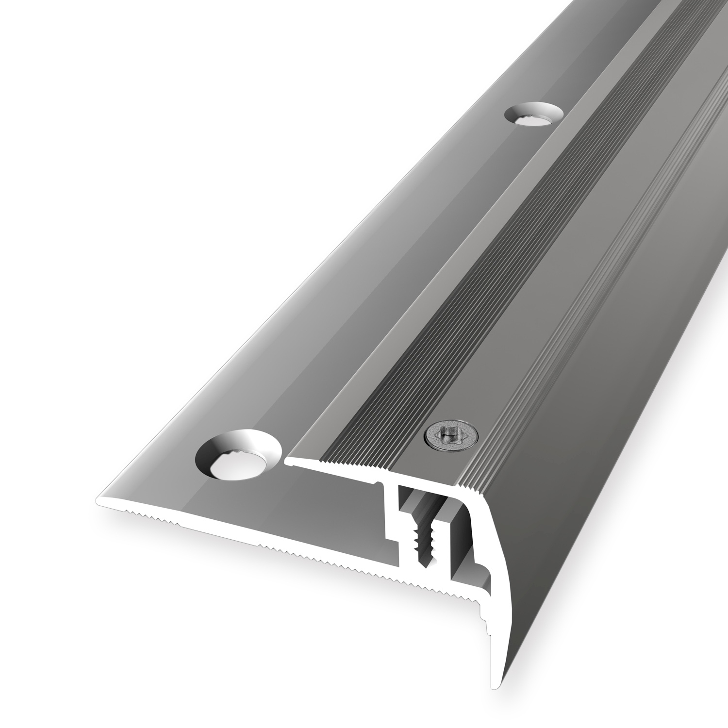 Nez de marche 27 x 23 mm aluminium cornière striée trous de vis fraisés Küberit