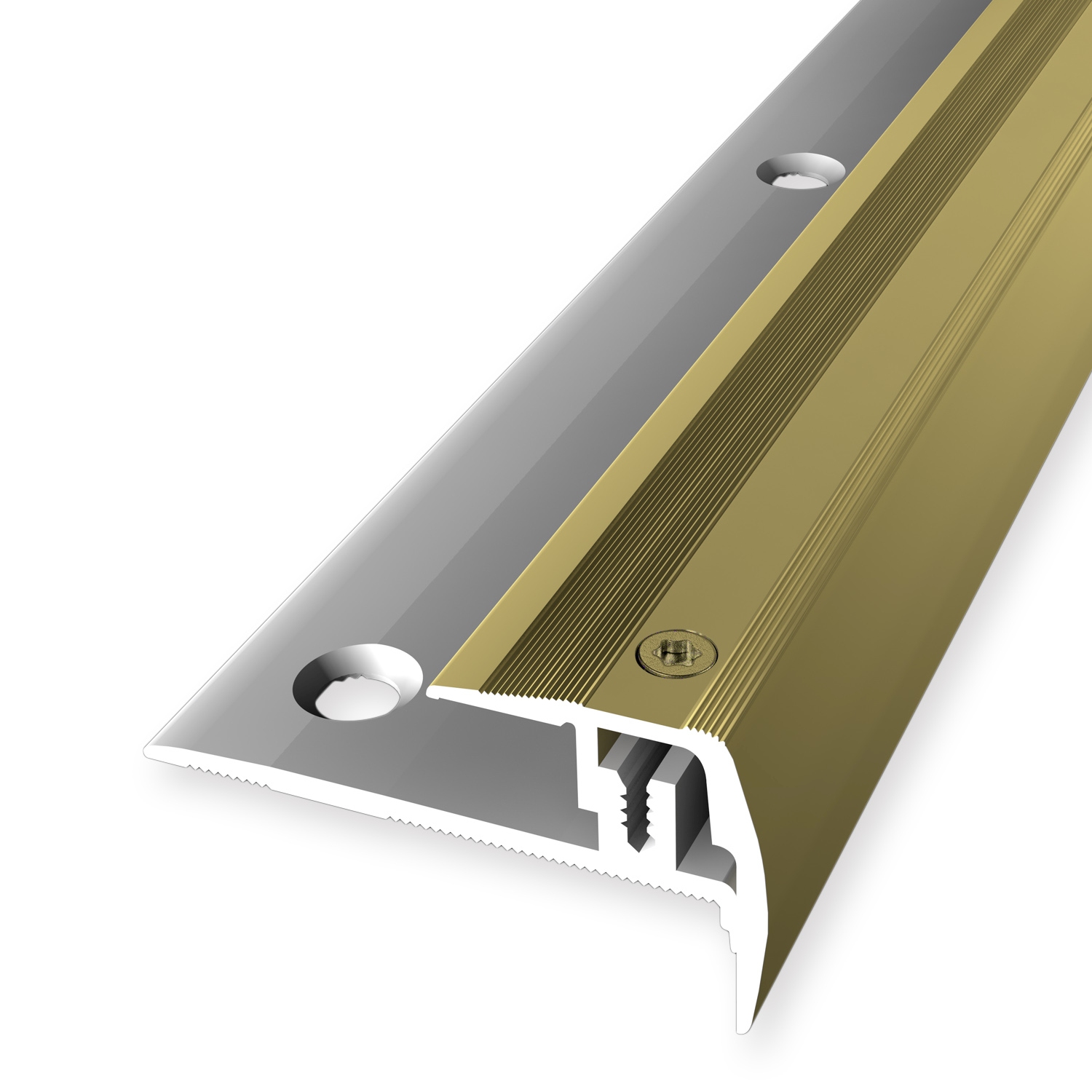Nez de marche 27 x 23 mm aluminium cornière striée trous de vis fraisés Küberit