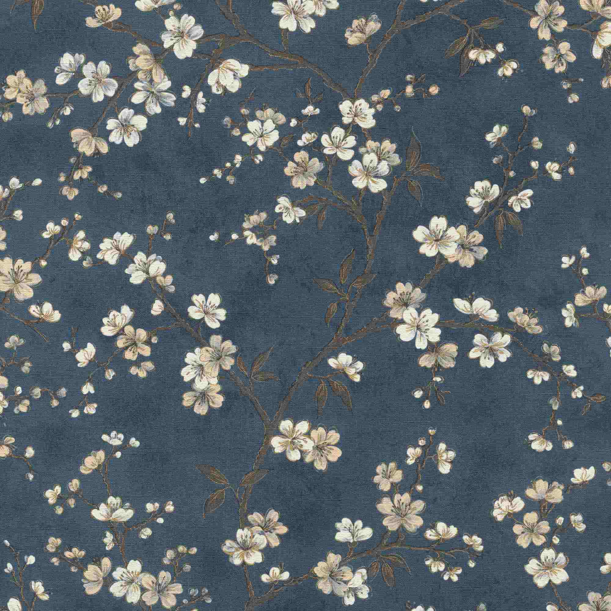 Rasch | Selection | 456738 | Papier peint intissé | Fleurs | 10.05 x 0.53 m | Blanc | Brun | Bleu