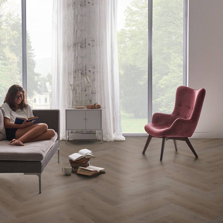 Check One Sol vinyle PVC 2076H Boxbach 592 x 148 x 5.5 mm Vinyle clipsable Chêne foncé