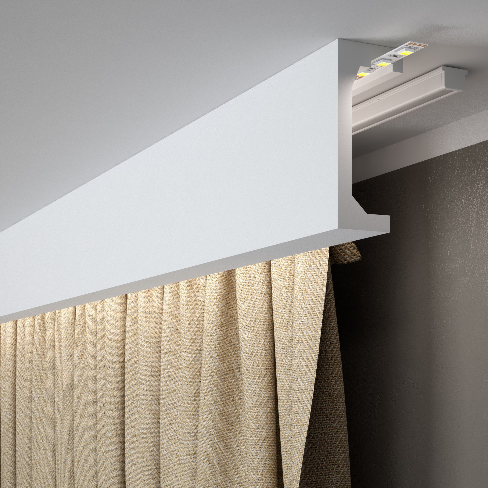 PROVISTON | Baguette à rideaux "RM046T" | 50 x 120 x 2000 mm | Blanc | Baguette à stuc | Baguette lumineuse | Moderne