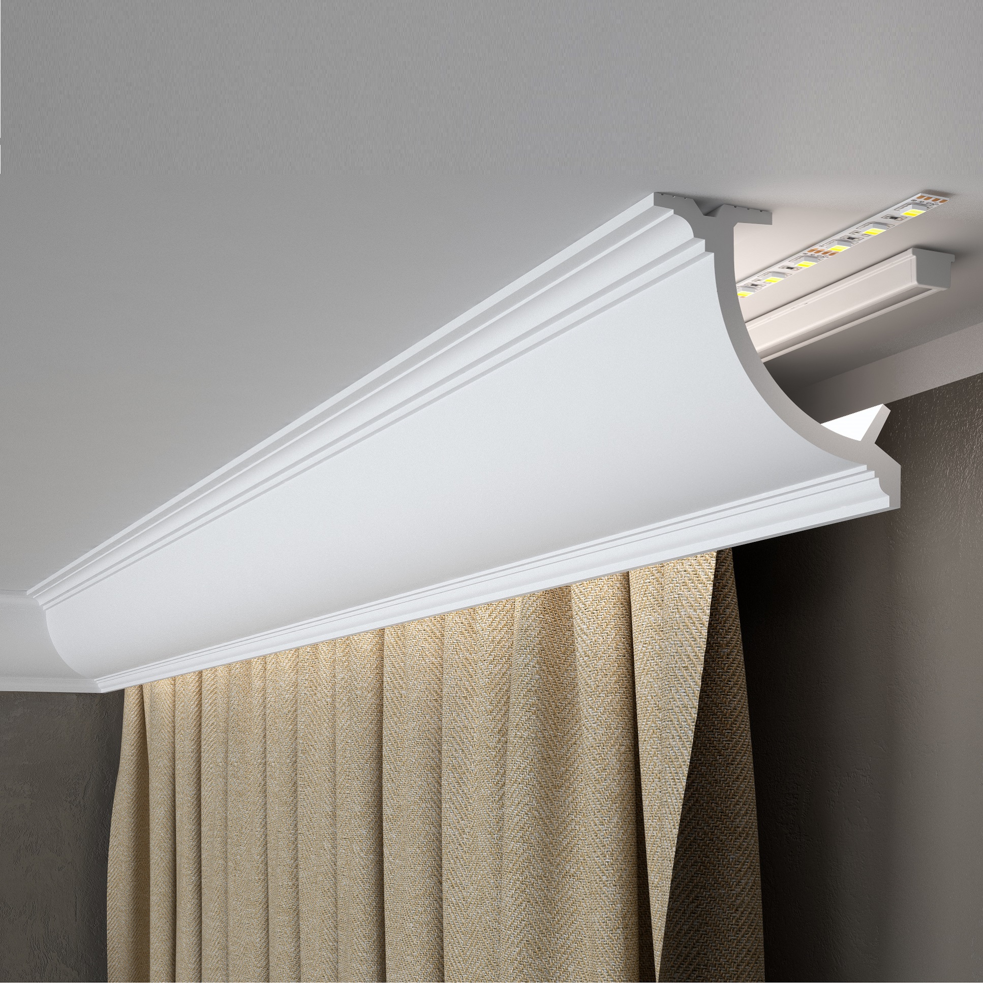 PROVISTON | Baguette à rideaux "RM027" | 110 x 110 x 2000 mm | Blanc | Baguette à stuc | Barre lumineuse LED