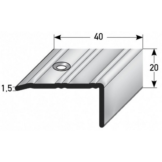 Nez de marche | cornière 20 mm x 40 mm | inox | antidérapant R10 DIN 51130