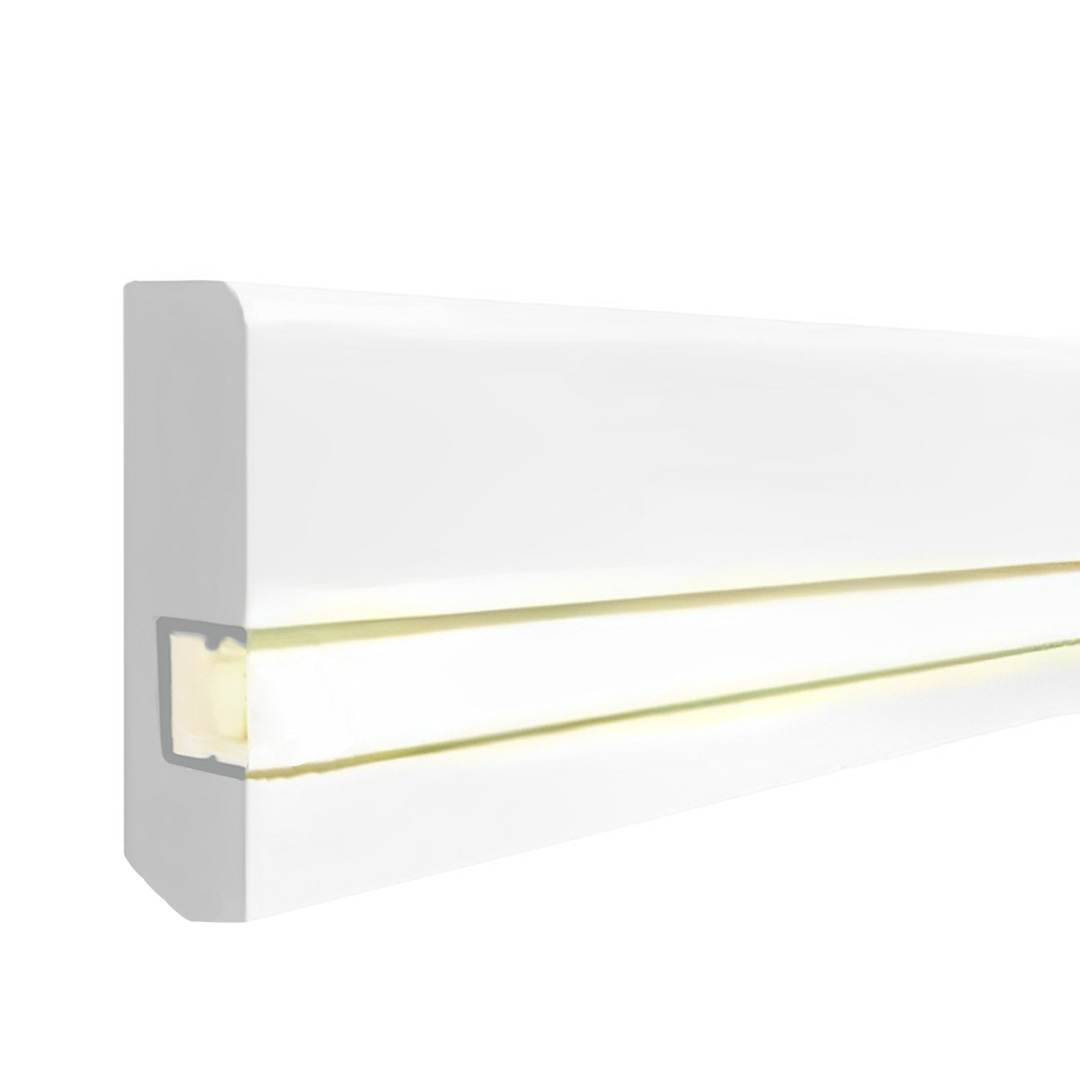 Plinthes LED de style en bois massif laqué blanc 13 x 58 x 2400 mm 15.13.58.031L PROVISTON