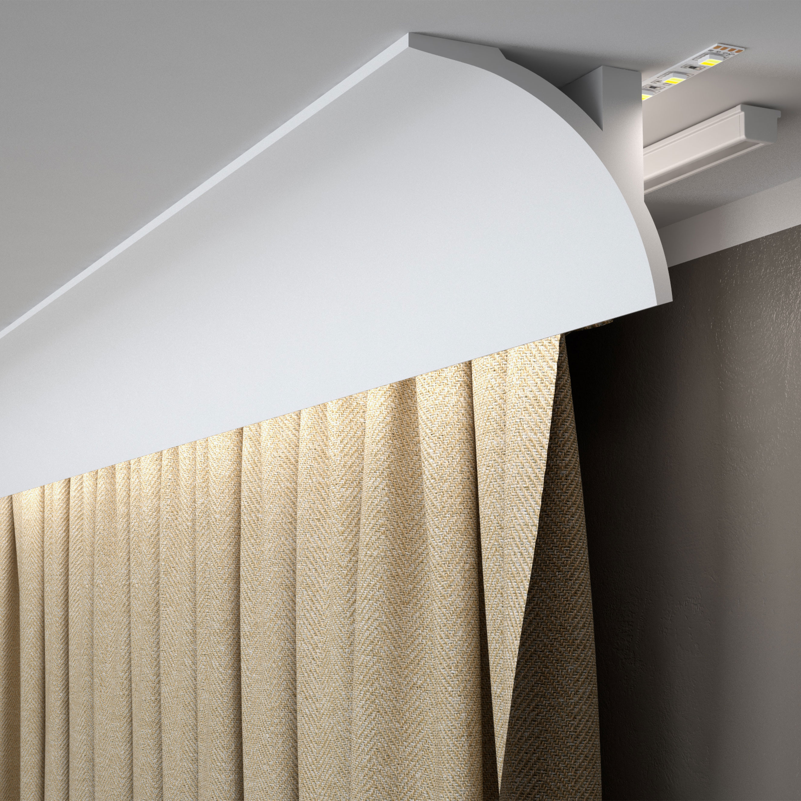 Corniche cache rideaux LED | QL011 | 91 x 130 mm | polyuréthane résistant