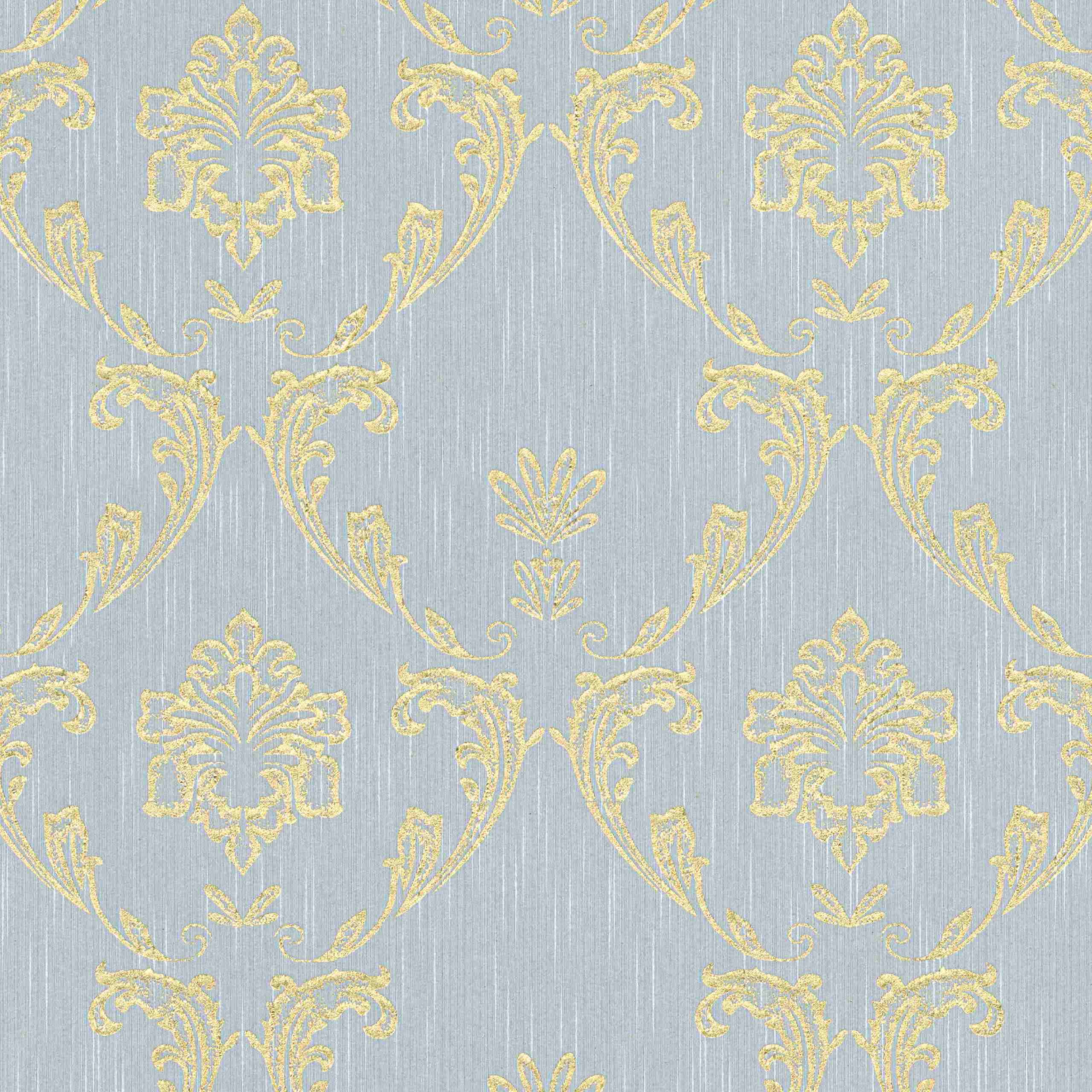A.S. Creation Metallic Silk | 306586 | papier peint intissé baroque | 0.53 m x 10.05 m | bleu