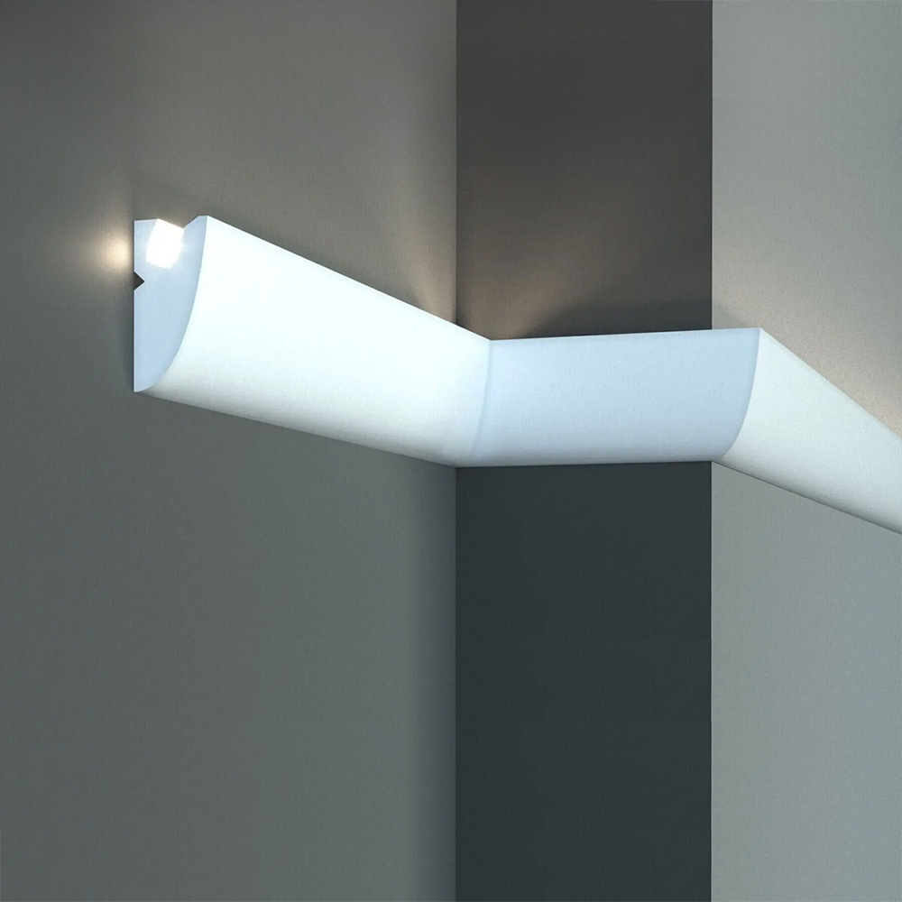 Elite Decor Plinthe lumineuse KD304| Polystyrène 45 x 95 x 1150 mm Blanc Plinthe de plafond