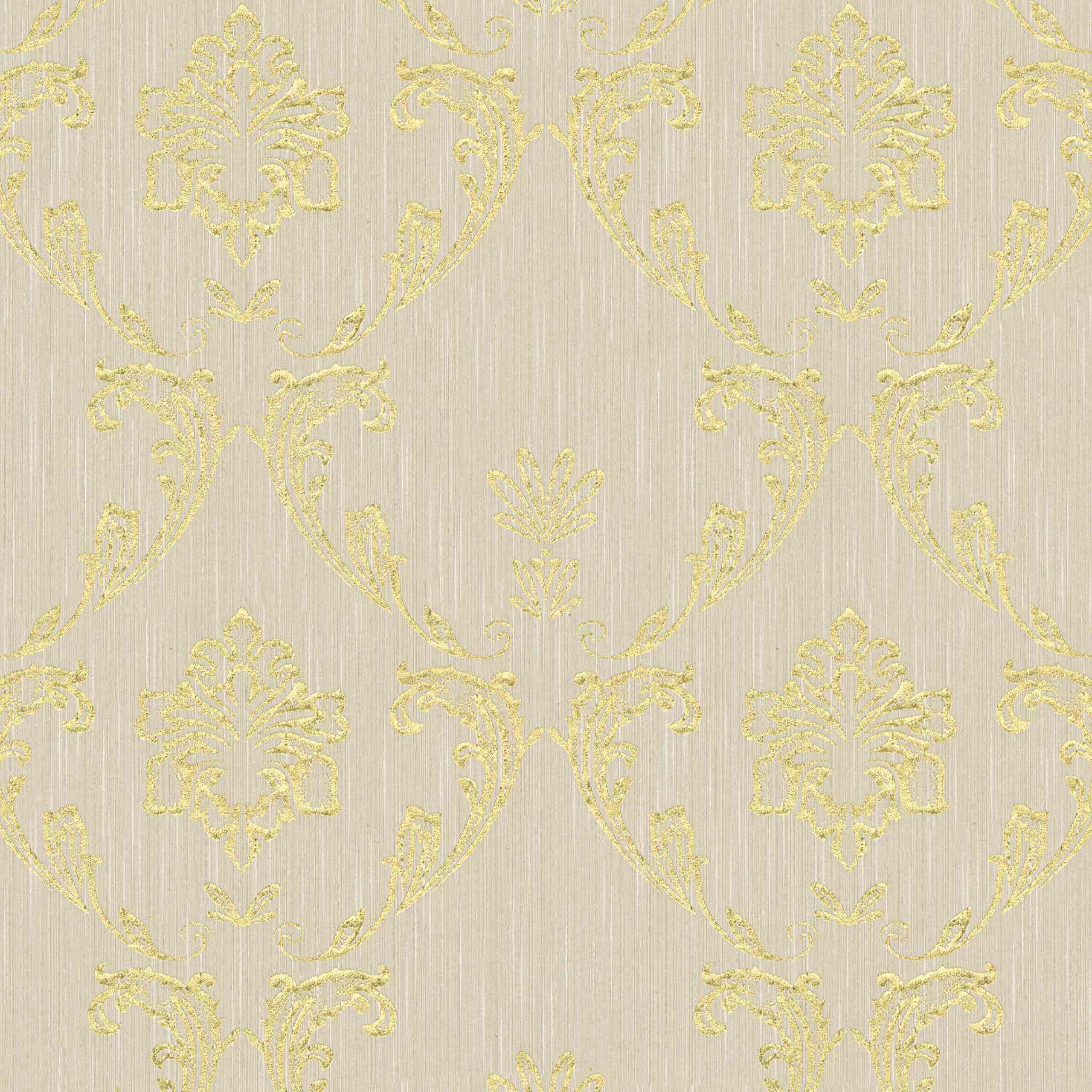 A.S. Creation Metallic Silk | 306582 | papier peint intissé baroque | 0.53 m x 10.05 m | beige