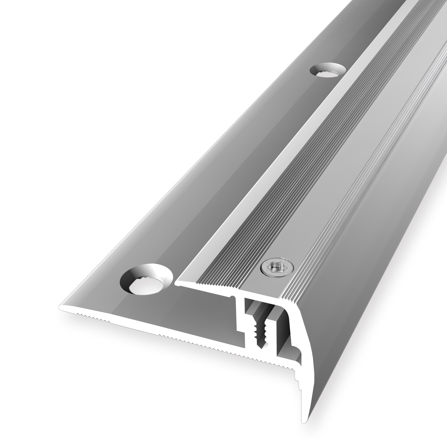 Nez de marche 27 x 23 mm aluminium cornière striée trous de vis fraisés Küberit