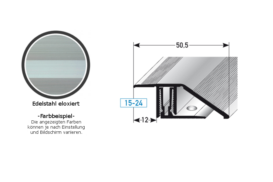 Profilé de rattrapage | barre de seuil | pour hauteur 15 - 24 mm | 50.5 mm de large | 2 pcs | alu