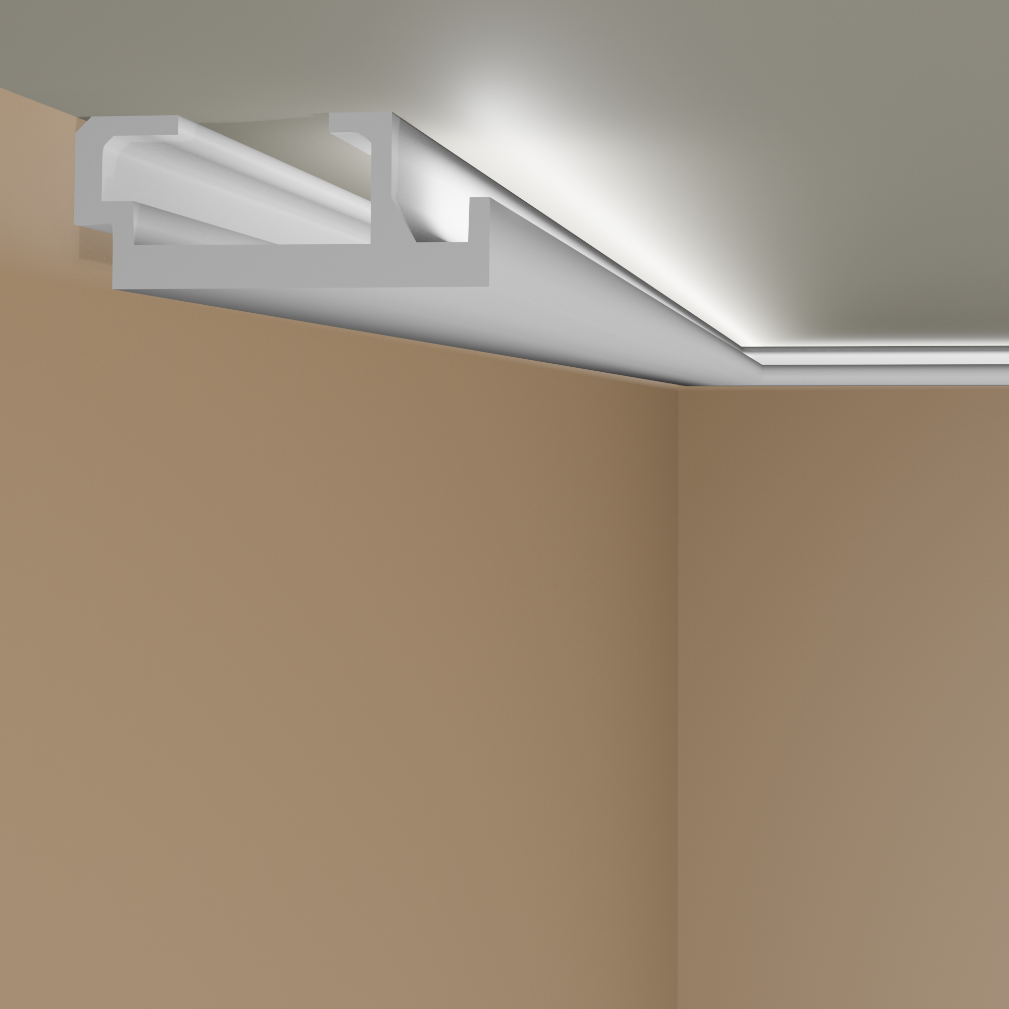 Elite Decor | Moulure de plafond LED "KD408" | Polystyrène | 195 x 80 x 1150 mm | Blanc  Elite Decor | Moulure de plafond LED "KD408" | Polystyrène | 195 x 80 x 1150 mm | Blanc