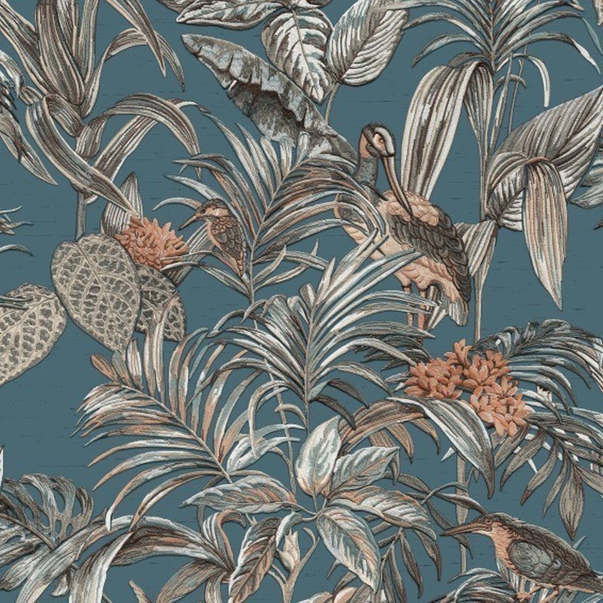 DesignID Wallstitch | DE120016 | papier peint intissé floral | 0.53 m x 10.05 m | bleu