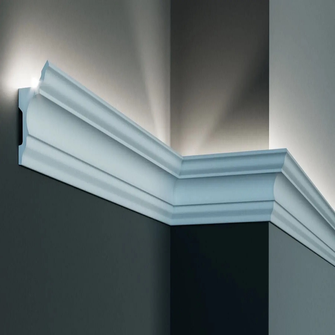 Elite Decor Plinthe lumineuse KF717 | Polyuréthane 81 x 45 x 2000 mm Blanc Plinthe décorative