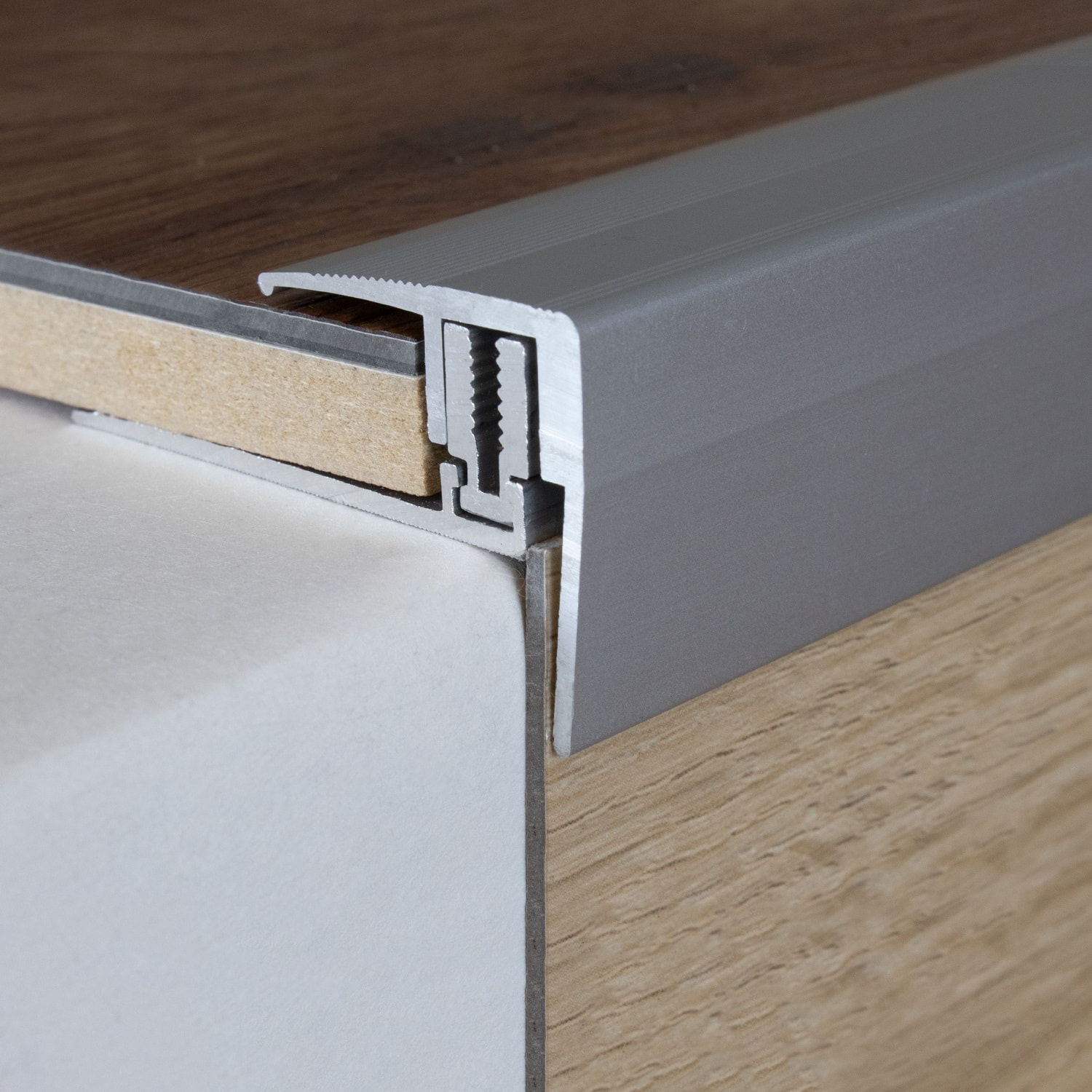 Nez de marche sol stratifié/parquet cornière Epaisseur sol 7 15,5 mm Alu anodisé Flex